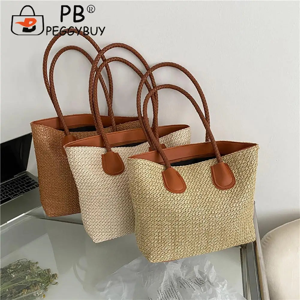 Women Straw Shoulder Bag Beach Rattan Handbag