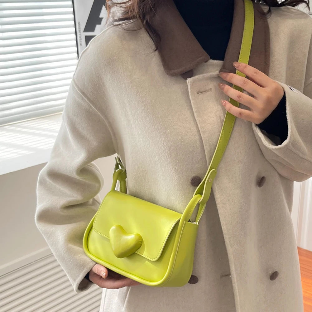Lemon Green Love Clasp Handbag Shoulder Underarm Bags For Women Tote Bags