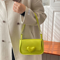 Lemon Green Love Clasp Handbag Shoulder Underarm Bags For Women Tote Bags