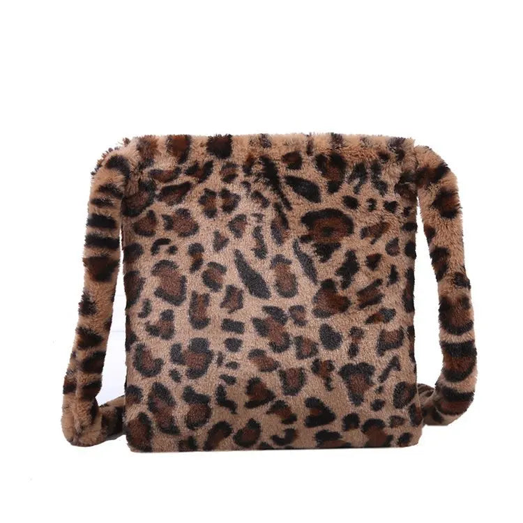 Leopard Plush Shoulder Bag for Women's Autumn and Winter