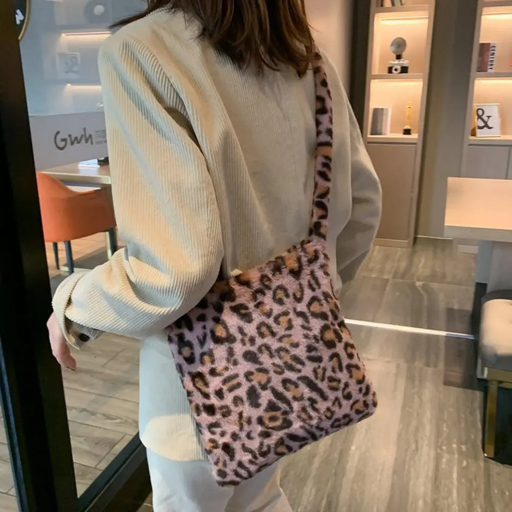 Leopard Plush Shoulder Bag for Women's Autumn and Winter