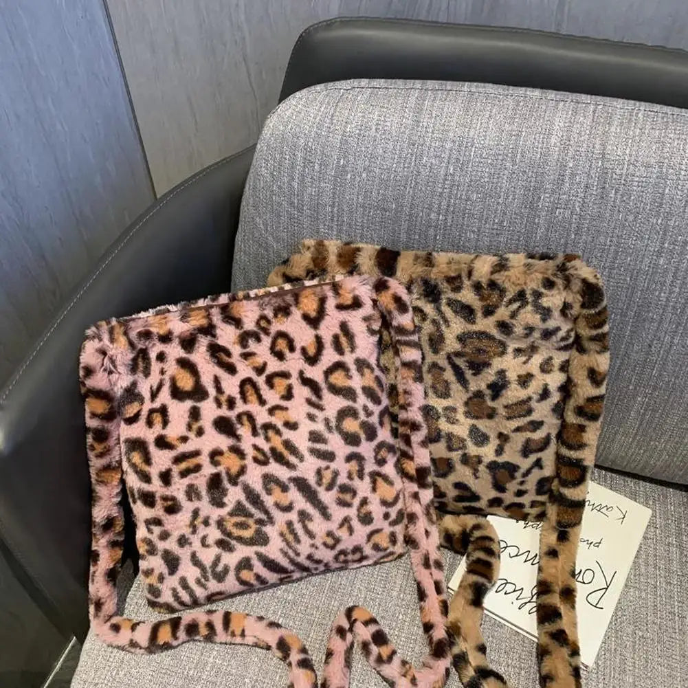 Leopard Plush Shoulder Bag for Women's Autumn and Winter