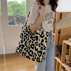 Leopard Print Tote Bag for Women Large Capacity Canvas Shoulder Handbags