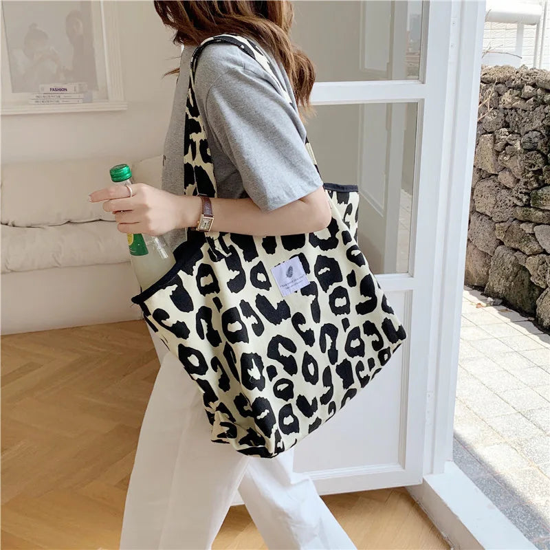 Leopard Print Tote Bag for Women Large Capacity Canvas Shoulder Handbags