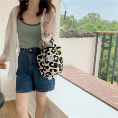 Leopard Print Tote Bag for Women Large Capacity Canvas Shoulder Handbags