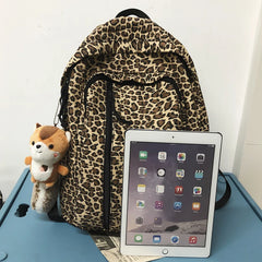 Leopard Printing Backpack Canvas Travel Bag Large Capacity Shoulder Rucksack