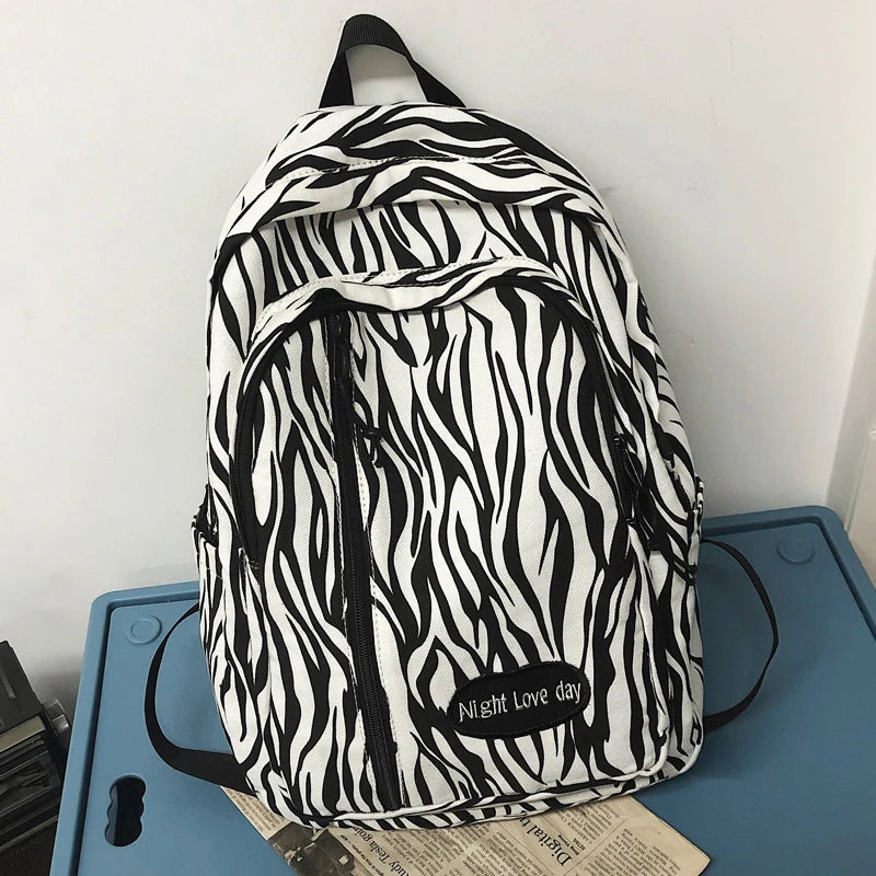 Leopard Printing Backpack Canvas Travel Bag Large Capacity Shoulder Rucksack