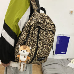 Leopard Printing Backpack Canvas Travel Bag Large Capacity Shoulder Rucksack