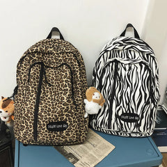 Leopard Printing Backpack Canvas Travel Bag Large Capacity Shoulder Rucksack