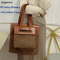 Leopard Shoulder Bags Women Vintage PU Underarm Large Capacity Top-handle Bag