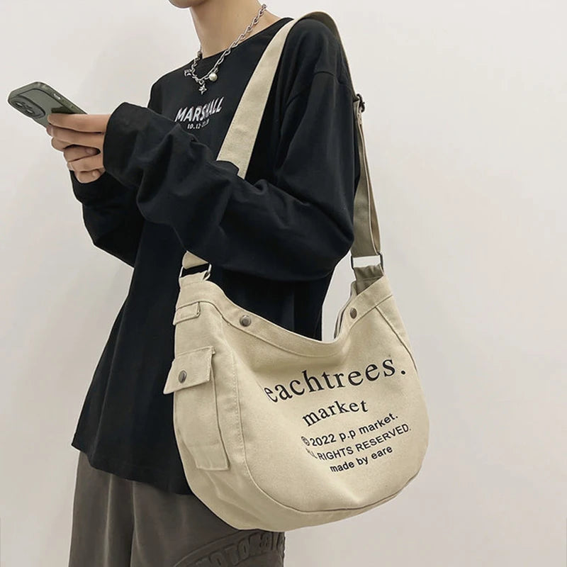 Letter Canvas Women Bag Casual Shoulder Messenger Bag Retro Alphabet