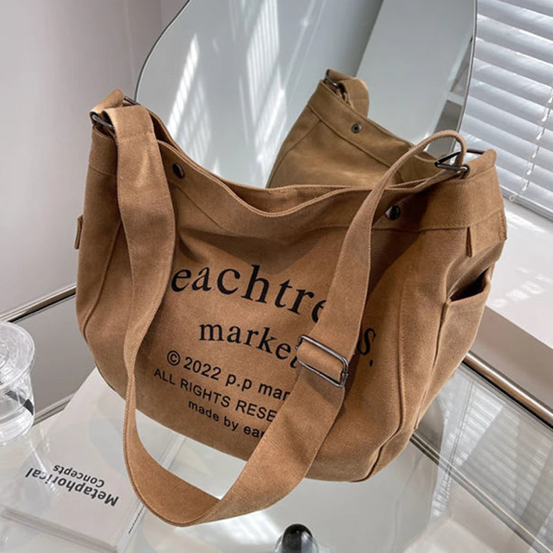 Letter Canvas Women Bag Casual Shoulder Messenger Bag Retro Alphabet