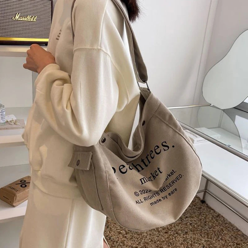 Letter Canvas Women Bag Casual Shoulder Messenger Bag Retro Alphabet