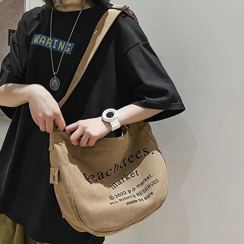 Letter Canvas Women Bag Casual Shoulder Messenger Bag Retro Alphabet