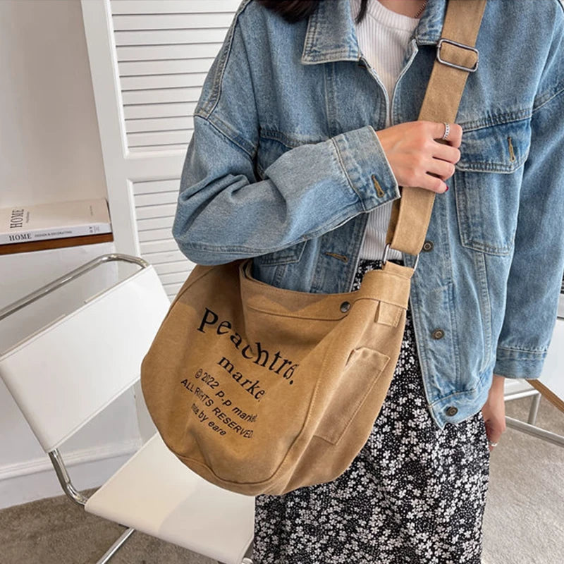 Letter Canvas Women Bag Casual Shoulder Messenger Bag Retro Alphabet