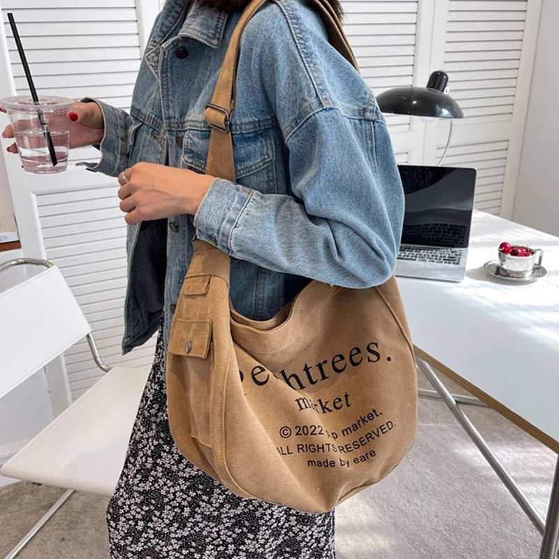 Letter Canvas Women Bag Casual Shoulder Messenger Bag Retro Alphabet