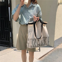 Letter Canvas Women's Shoulder Bag Large Capacity Girls Book Tote Handbags