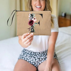 Flower Linen Wristlet Clutch Bag Travel Organizer Case