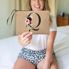 Flower Linen Wristlet Clutch Bag Travel Organizer Case