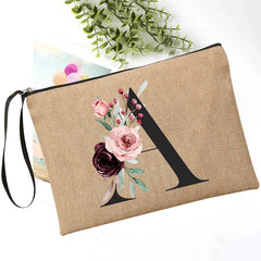 Flower Linen Wristlet Clutch Bag Travel Organizer Case