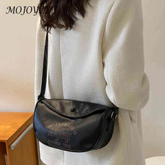 Letter Printed Commute Bag Dumpling Bag PU Leather Casual Portable Soft Large C