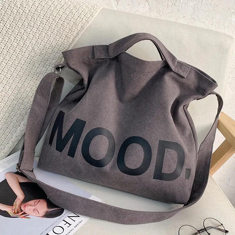 Men's Printed Canvas Shoulder Bag with Large Capacity