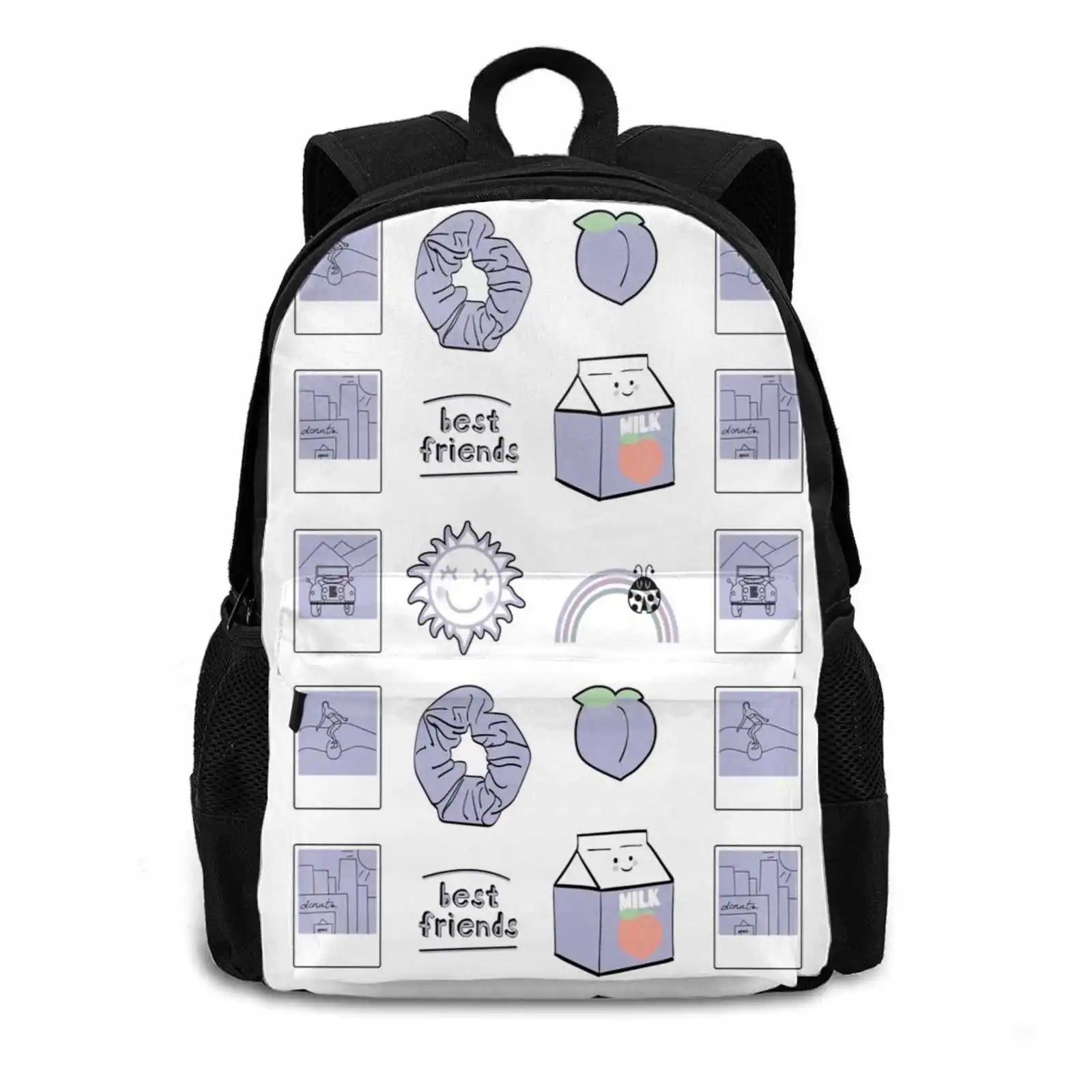Purple Sticker Pack 3D Print Backpack Casual Bag Peach Milk Carton