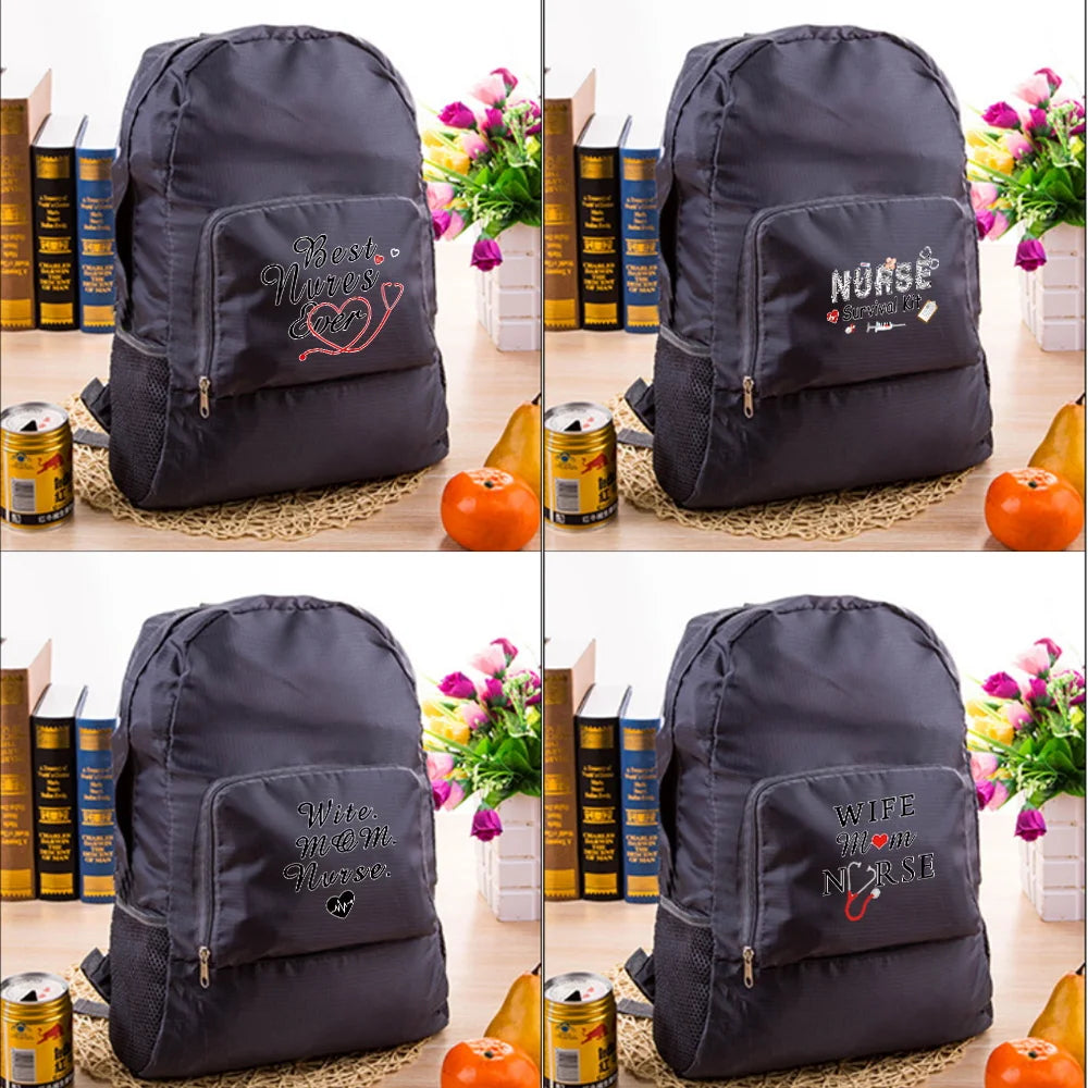 Print Nurse Lightweight Folding Backpack Repellent Bag Men Women