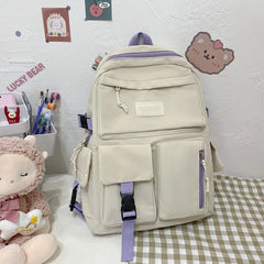 Canvas School Backpack Large Capacity Lightweight Travel Bag
