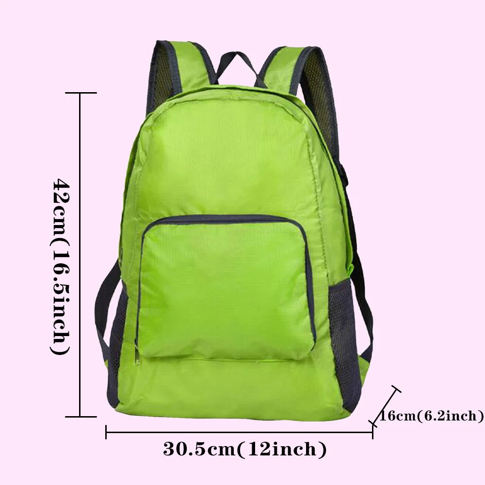 Portable Love Print Foldable Backpack Green Bag Outdoor Daypack