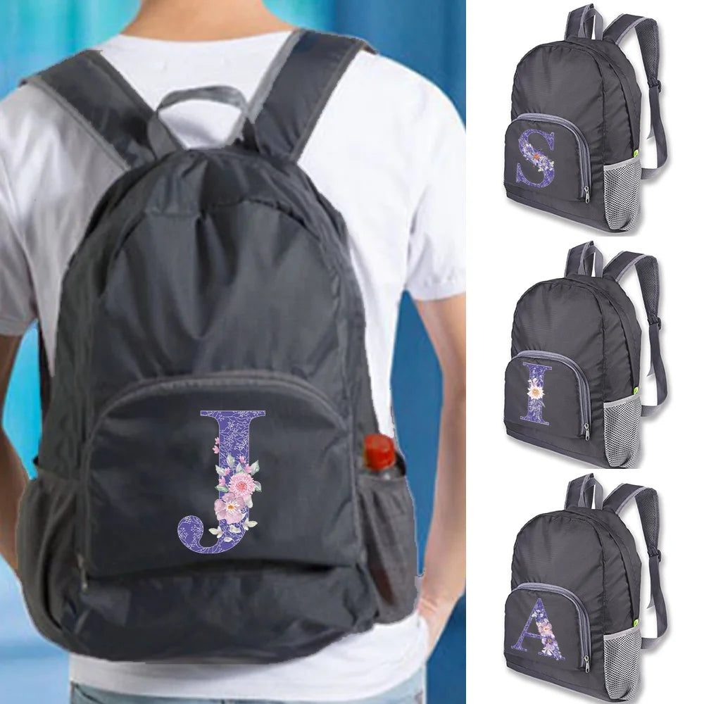 Foldable Backpack Ultralight Hiking Backpack Purple Flower Pattern