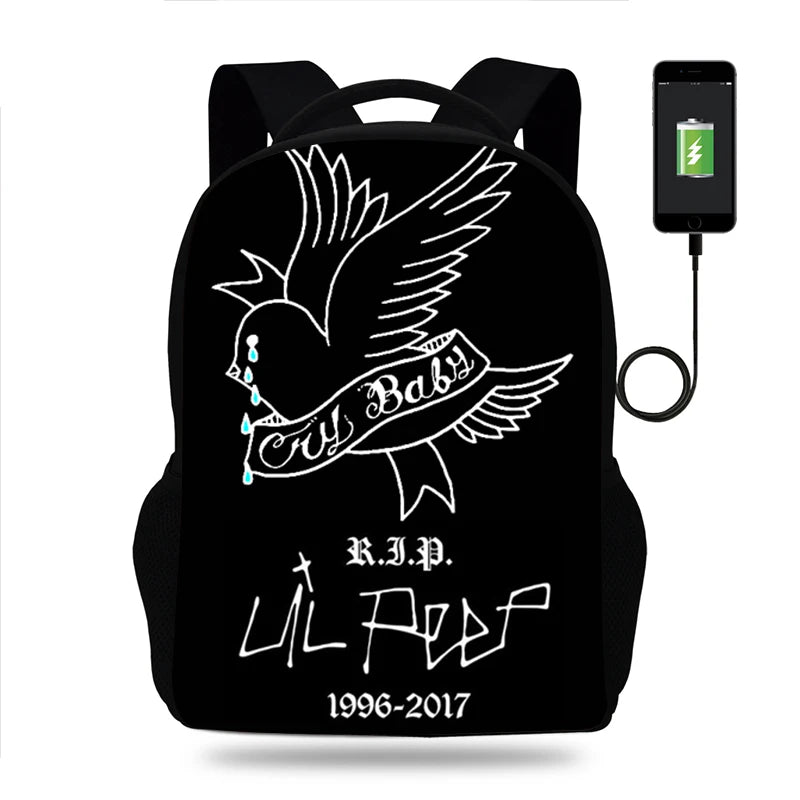 Lil Peep Backpack Hiphop 16inch School Bag For Teenagers Girls Boys