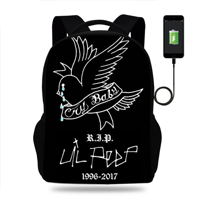 Lil Peep Backpack Hiphop 16inch School Bag For Teenagers Girls Boys
