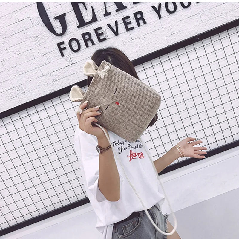 Linen Rabbit Cotton Messenger Bags for Women