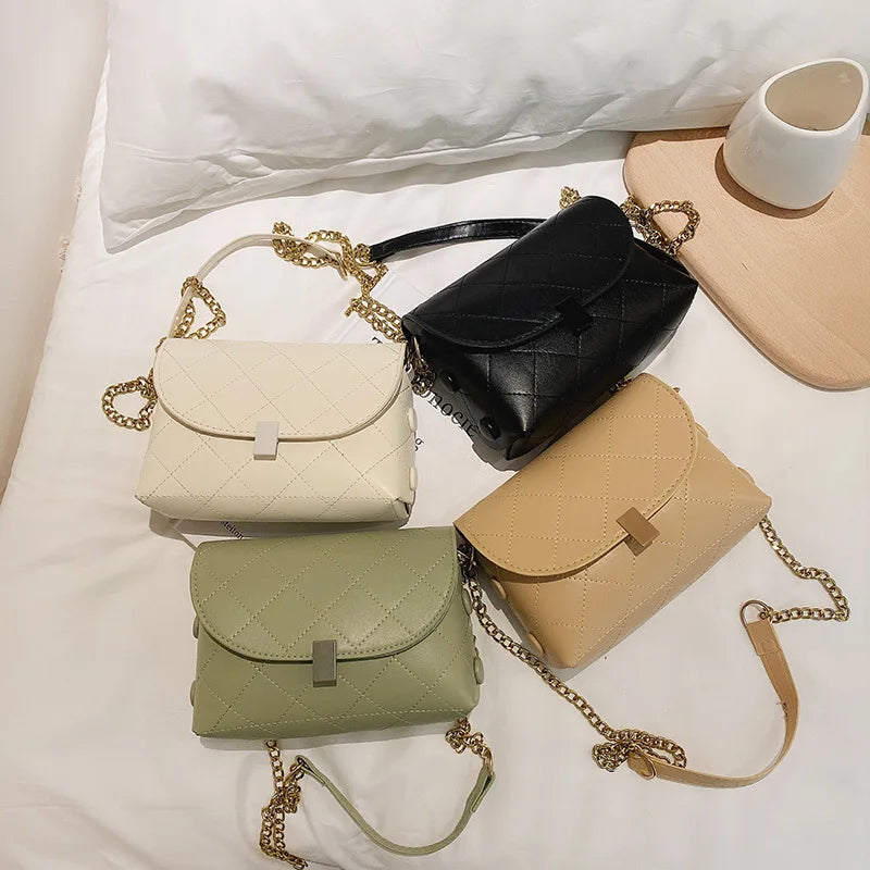 Lingge Chain PU Handbag Square Women's Crossbody Bag