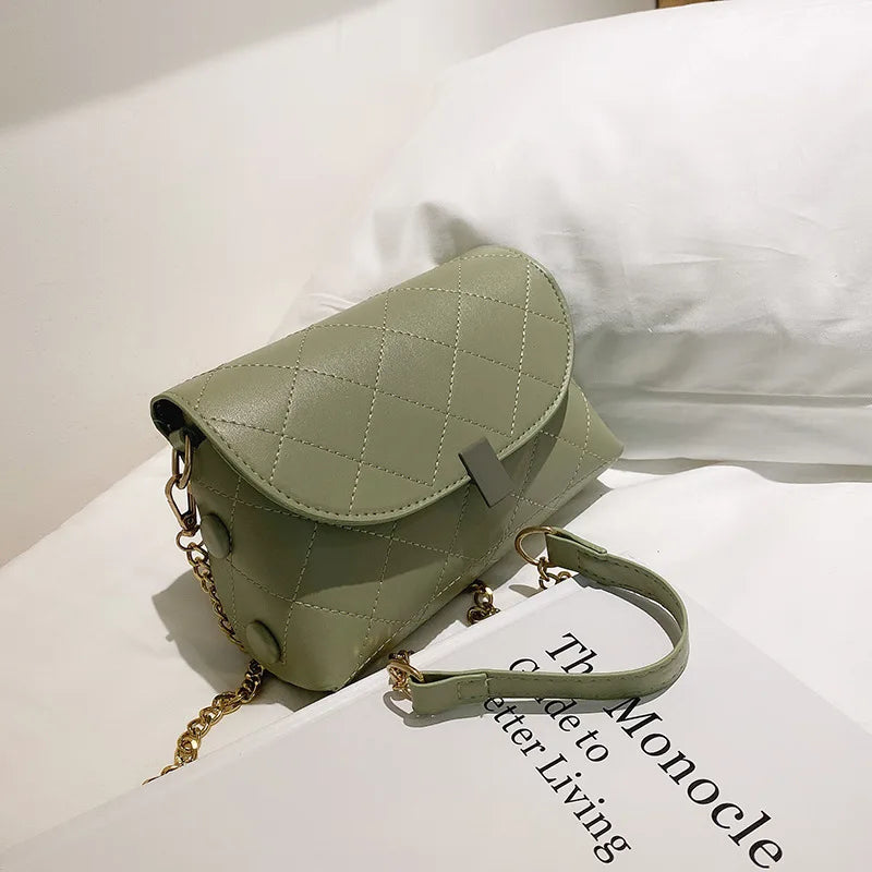 Lingge Chain PU Handbag Square Women's Crossbody Bag