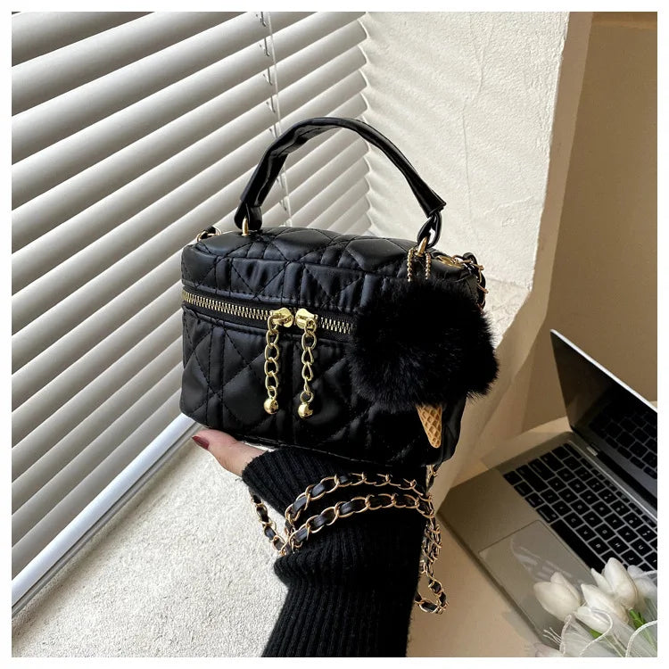 Lingge Small Handbags for Women Autumn Winter Thread Female Bag