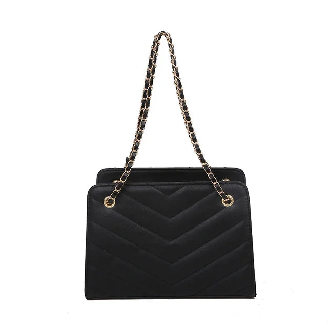 Lingge Striped Leather Shoulder Handbag Purse Satchel