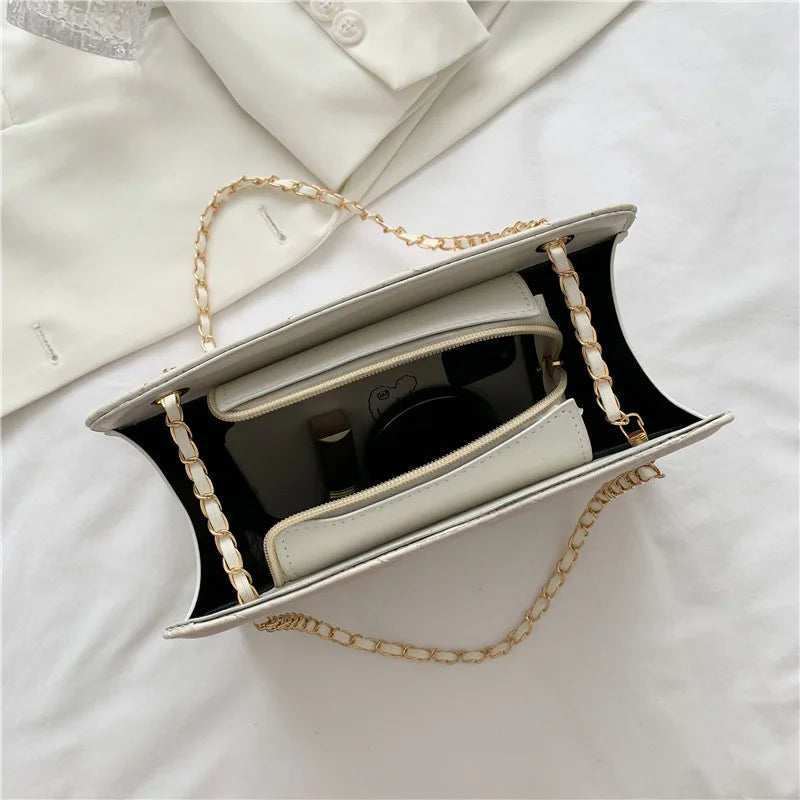 Lingge Striped Leather Shoulder Handbag Purse Satchel