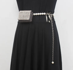 Bling Rhinestone Mini Waist Pack w/ Metal Chain Belt