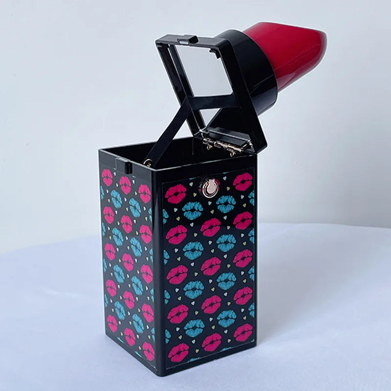 Lipstick Shape Prints Purse for Women Party Clutch Chain Shoulder Bag