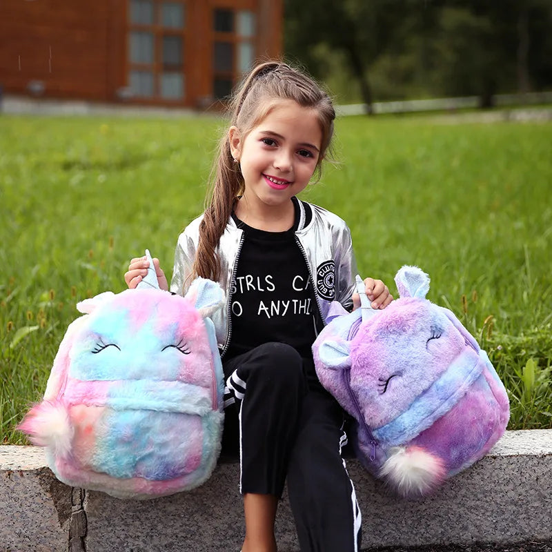 Kids Plush Animal Backpack Cute Cartoon Design Adjustable Zipper Closure