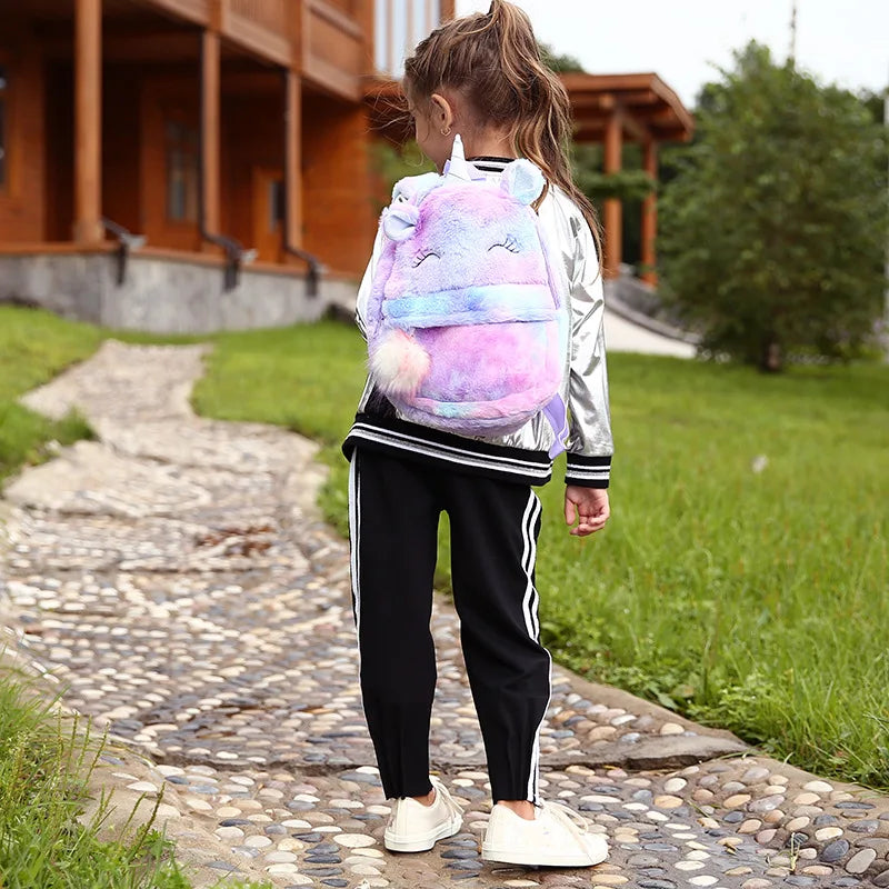 Kids Plush Animal Backpack Cute Cartoon Design Adjustable Zipper Closure
