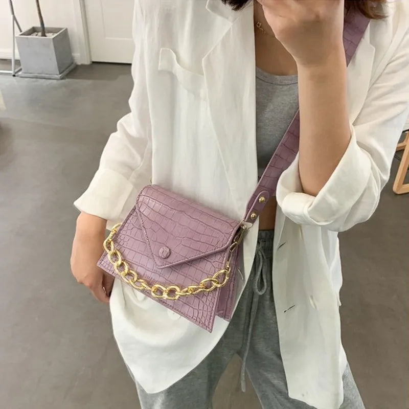 Beige Crossbody Shoulder Bag with Chain Casual PU Handbags