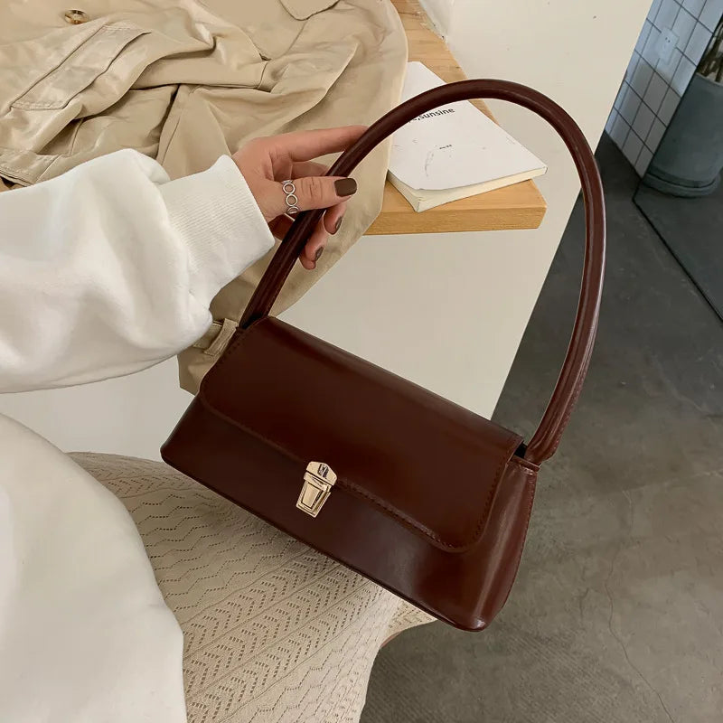 Long Underarm bag PU Leather Metal Hasp Lock women's Shoulder bag