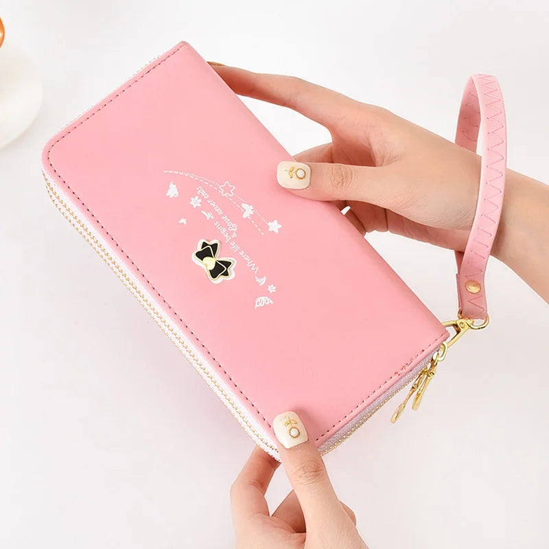Bow Double Zipper Women's Wallet Handbag Large Capacity Mobile Phone Bag