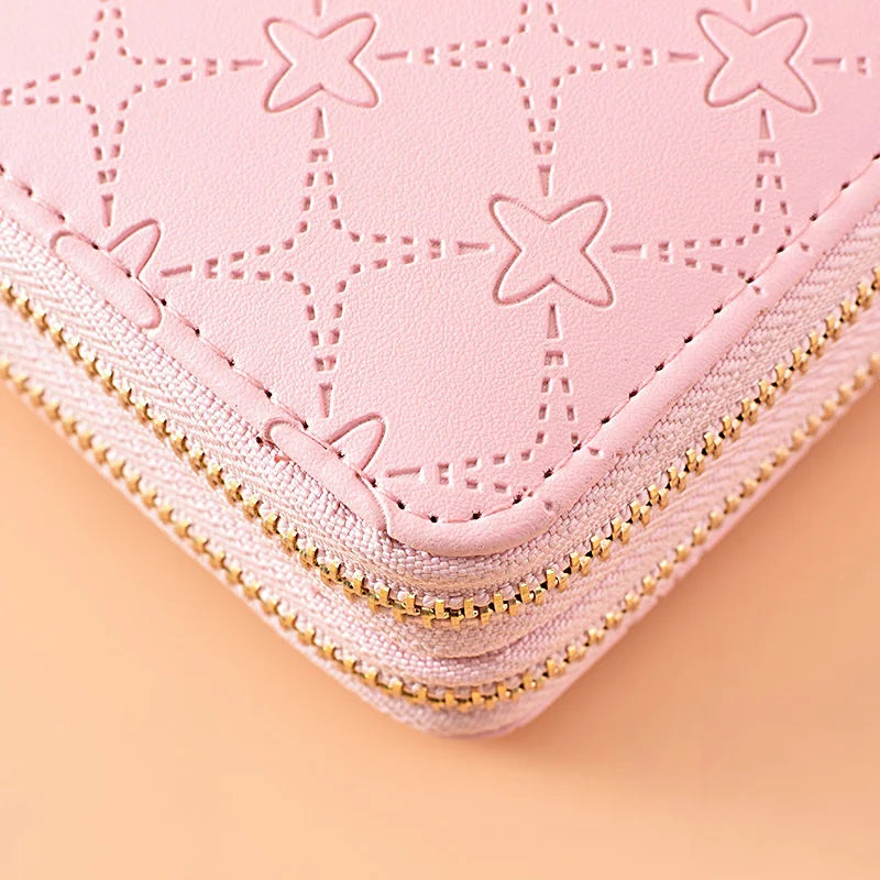 Embossed Long Wallet Women's Hand Bag Double Zipper Mobile Phone Bag