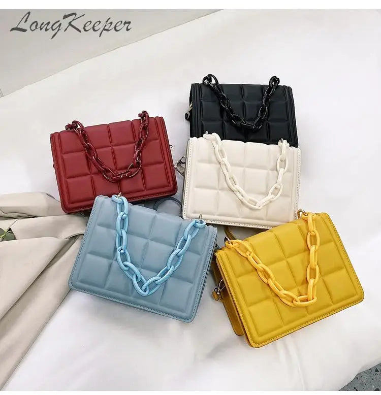Longkeeper Square Embossed Flap Shoulder Bag Solid Plaid Crossbody Bag
