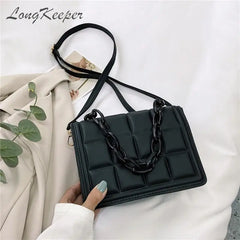 Longkeeper Square Embossed Flap Shoulder Bag Solid Plaid Crossbody Bag