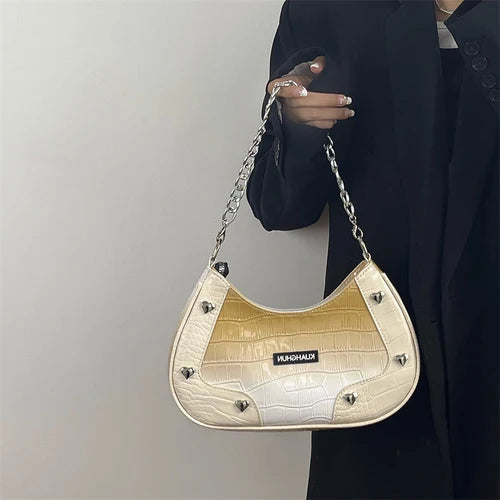 Gradient Chain Shoulder Bag Crocodile Pattern Messenger Y2k Hot Girls Underarm